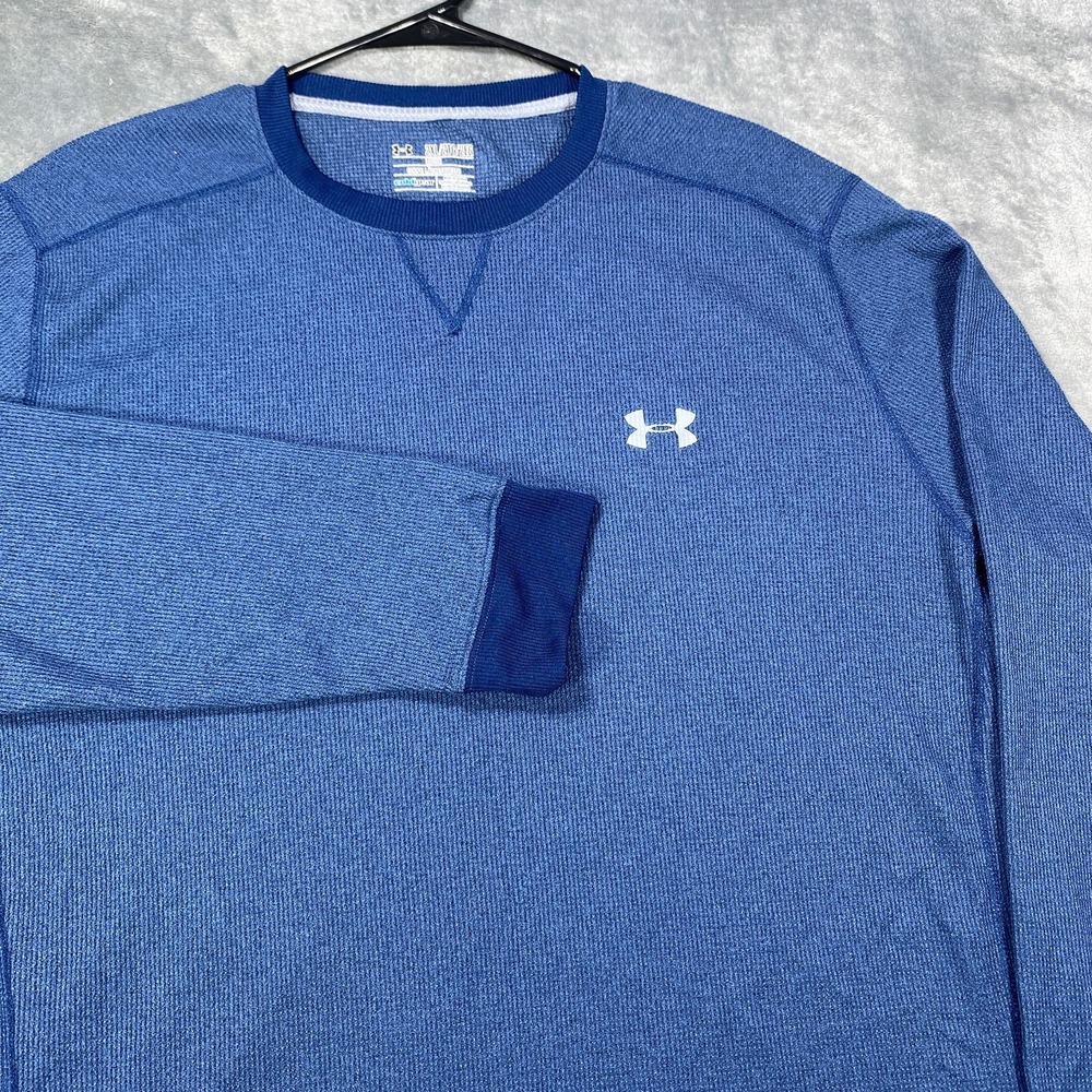 Under Armour Cold Gear Thermal Shirt Mens 2XL Blue Waffle Long Sleeve Loose Fit